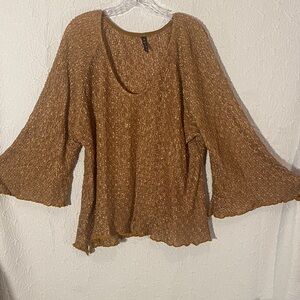 Frenchi Women's Golden Bronze Textured Blouse Whimsy Fanciful Glamour Flowy